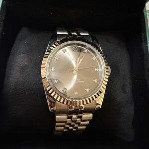 Silver Men's Watch with Diamond Accents